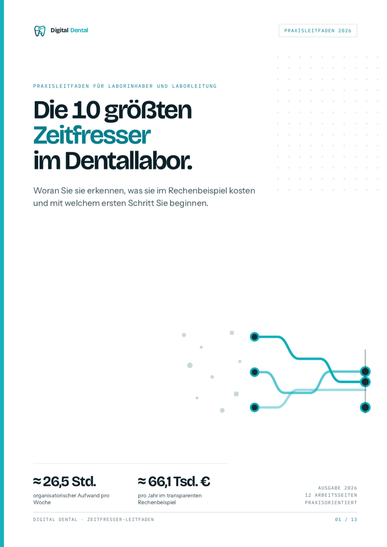 Titelseite des Leitfadens: Die 10 größten Zeitfresser im Dentallabor